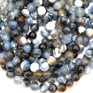 Hel sträng – Färgad agat blå/svart slät rund 8 mm