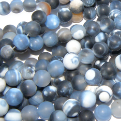 Hel sträng – Färgad agat blå/svart matt slät rund 8 mm