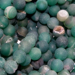 Hel sträng – Färgad druzy agat matt grön slät rund 8 mm