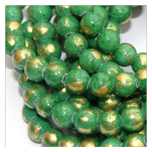 Hel sträng – Färgad jade grön med guldstänk slät rund 6 mm