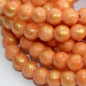 Hel sträng – Färgad jade orange med guldstänk slät rund 6 mm