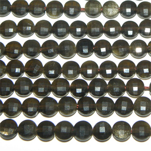 Hel sträng – Gyllene obsidian facetterad coin 4 mm