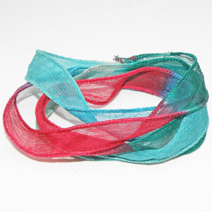Silkesband ”Meadow” grön/turkos/röd 90 cm
