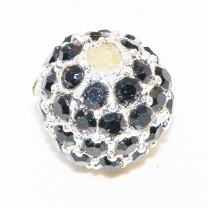 Silverfärgad metallboll med svart kristallinfattning 8 mm