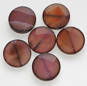 Färgad brunrosa agat facetterad coin 20 mm