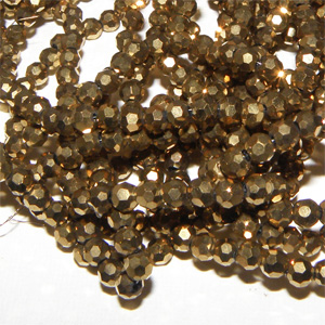 Hel sträng – Glaspärla facetterad rund 4 mm guld