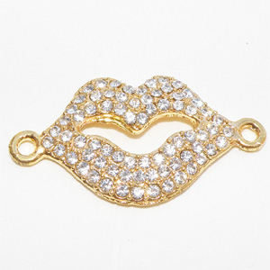 Guldfärgad metallconnector strass lips 37x20 mm