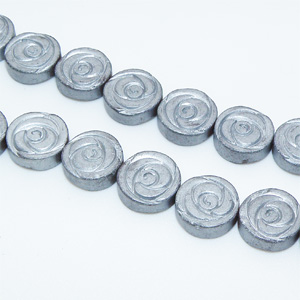 Silverfärgad hematit matt, platt, dubbelsidig ros 10 mm