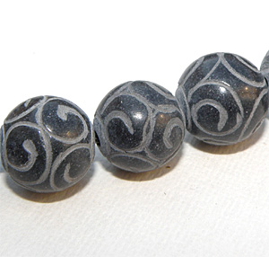 Kinesisk Xiu jade svart graverad rund 12 mm