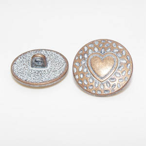 Antikkopparfärgad rund knapp med hjärta 18 mm