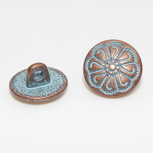 Antikkopparfärgad rund mönstrad knapp 12 mm