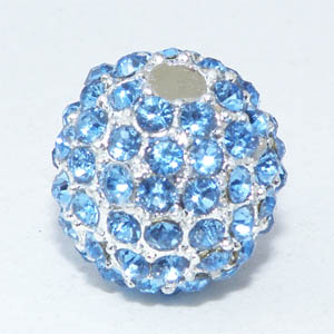 Silverfärgad metallboll ljusblå kristallinfattning 10 mm