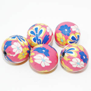 Polymer cerise/blå/vit/gul rund 20 mm
