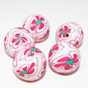 Polymer cerise/ljusrosa/grön rund 20 mm