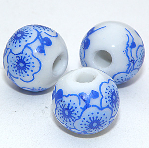 Porslinspärla blå och vit rund 12 mm