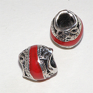 Silverfärgad mellandel med röd emalj 11 mm