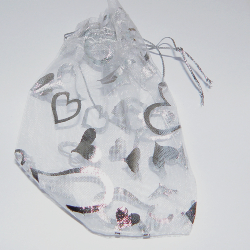 Smyckespåse organza vit/silver 12×10 cm