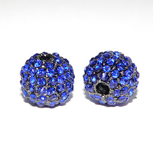Svartfärgad metallboll klarblå kristallinfattning 10 mm