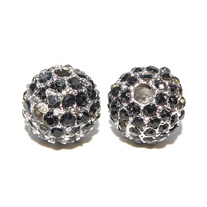 Silverfärgad metallboll med svartfärgad kristallinfattning 10 mm