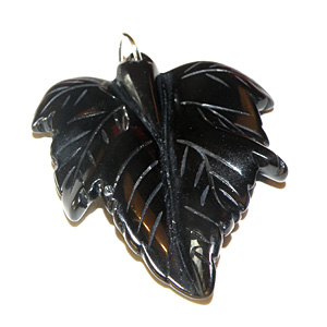 Svart obsidian hänge löv 58×50 mm