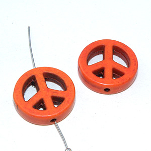 Syntetisk turkos peace-märke orange 15 mm