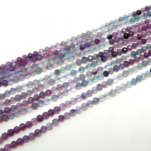 Hel sträng - Regnbågsfluorit facetterad rund 3 mm