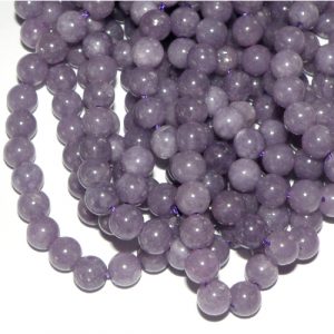 Hel sträng - Färgad jade lila slät rund 6 mm