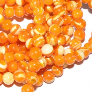 Hel sträng - Färgad pärlemor orange slät rund 6 mm